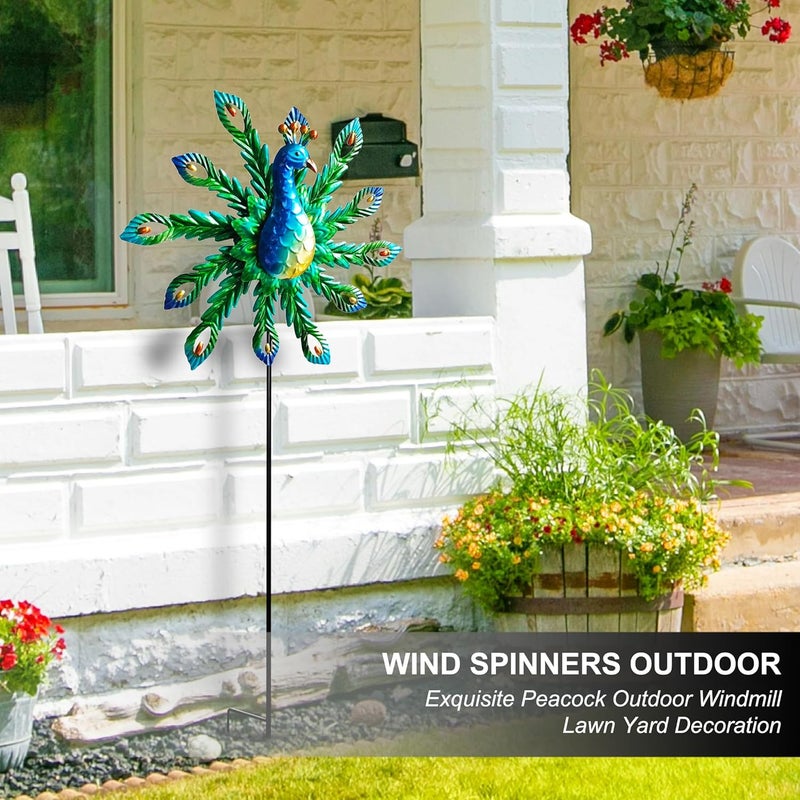 Senflame Outdoor Wind Spinner, 37" Metal Peacock Wind Spinner, Peacock Sculpture Garden Wind Spinners for Garden Yard Patio Decoration - Image 5